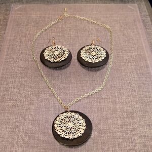 Silver earrings & pendant Set with chain on brown ceramic